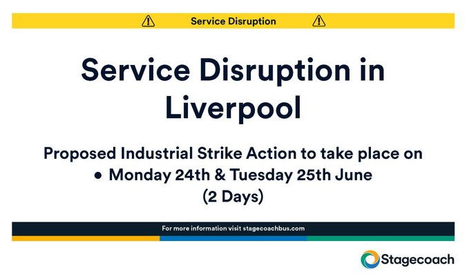 Warning over Bus Service Diisruption on Stagecoach routes withn Liverpool, as Unite gets ready to strike 