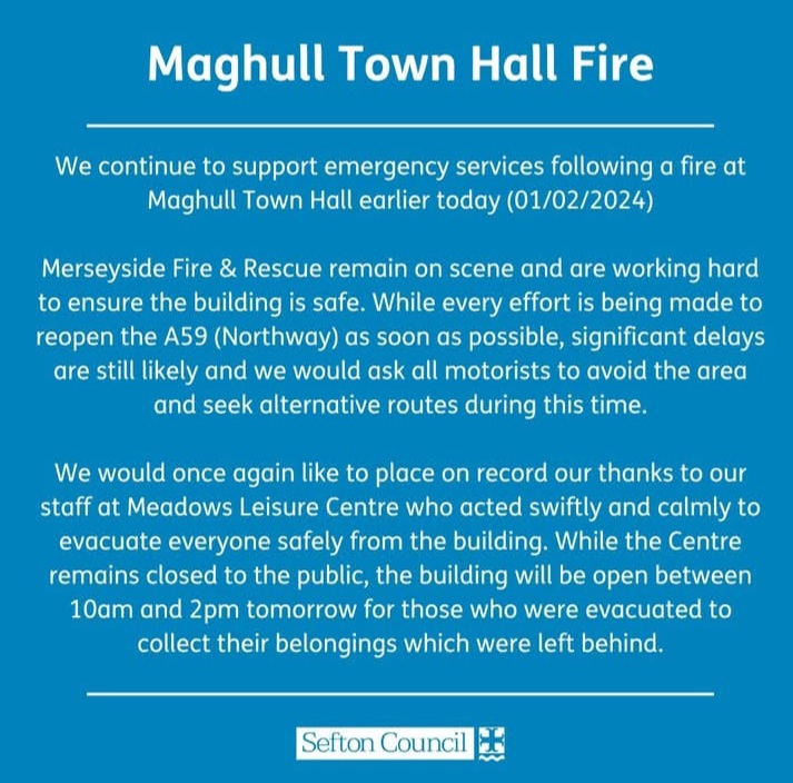 Maghull Town Hall and Leisure Centre Fire