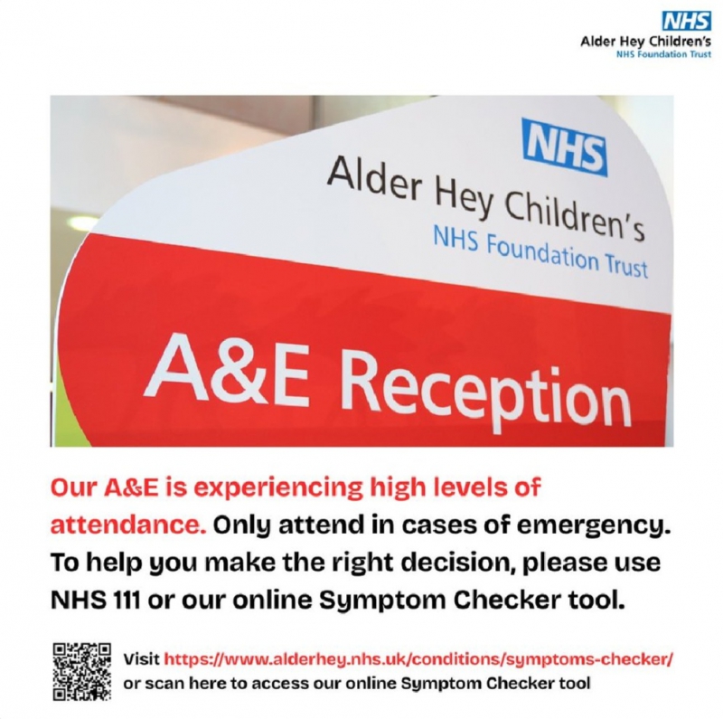 Alder Hey Children's Hospital is currenly experiencing high patient levels and Parking issues