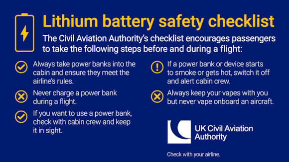 Regulator launches lithium battery safety checklist ahead of busy half-term travel period