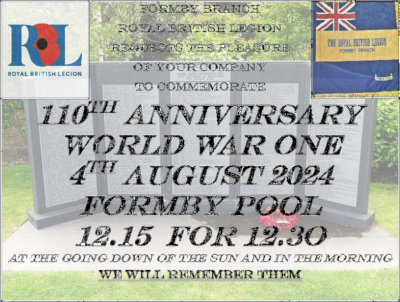 Latest public event program from the Formby Branch of the Royal British Legion