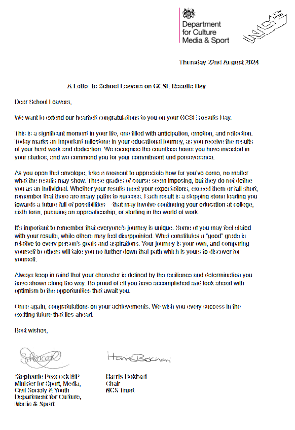 A Letter to School Leavers on GCSE Results Day 