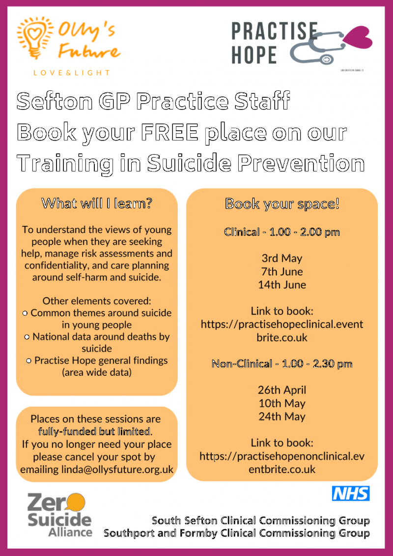 Sefton GP Practice Staff to get FREE Suicide Prevention Training