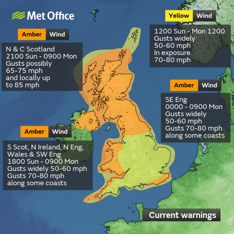 Amber and Yellow Weather Warnings issued ahead of Storm Isha